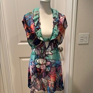 BECCA Multi Color Swim Coverup with Ruffled Details